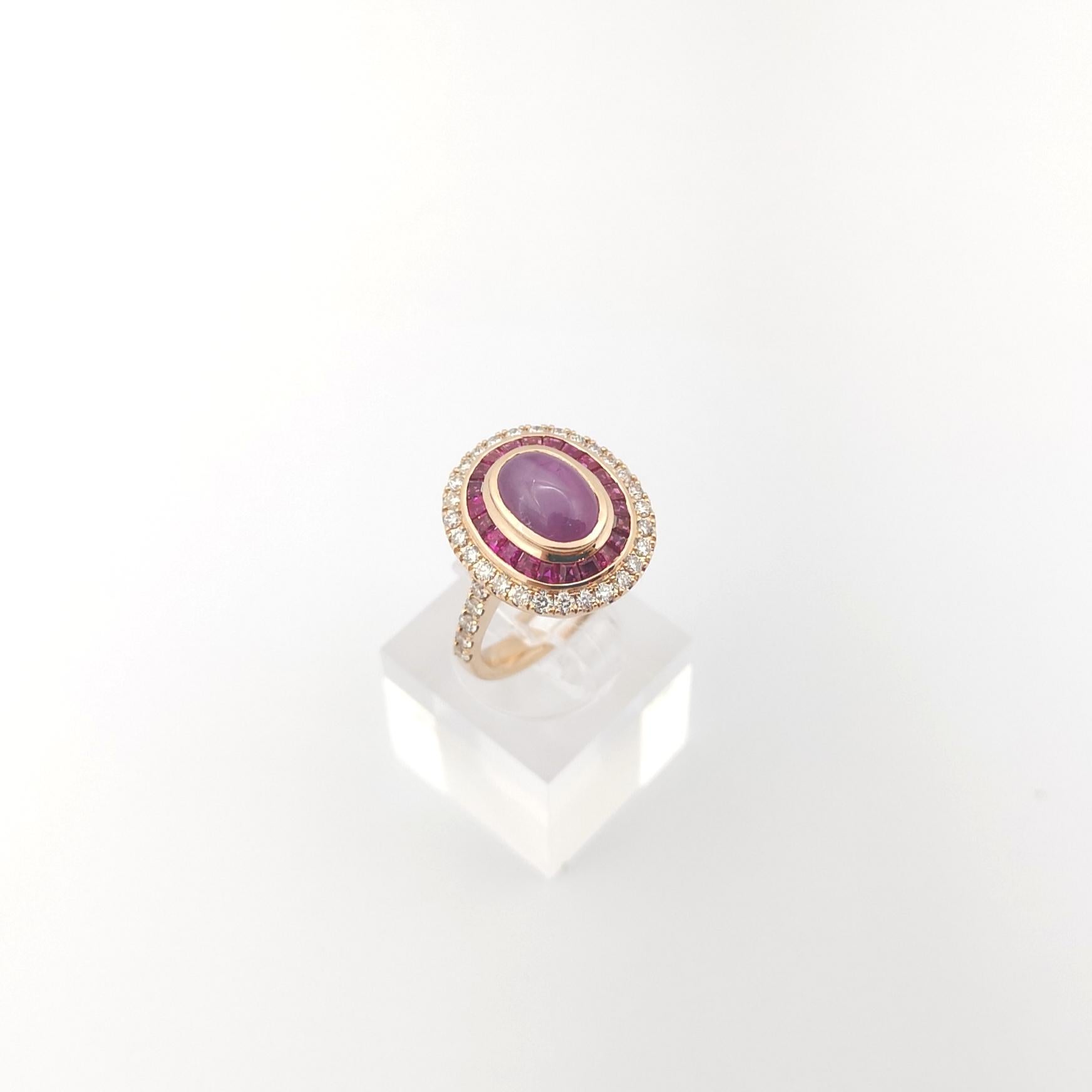 Anillo de rubí estrella, rubí y diamante marrón engastado en oro rosa de 18 quilates en venta 7