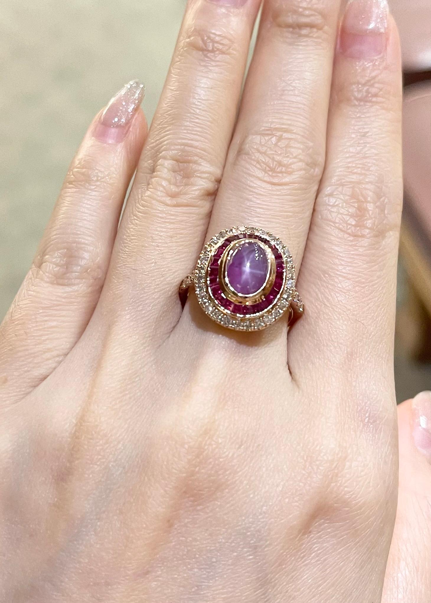 Star Ruby, Ruby and Brown Diamond Ring set in 18K Rose Gold Settings In New Condition For Sale In Bangkok, TH