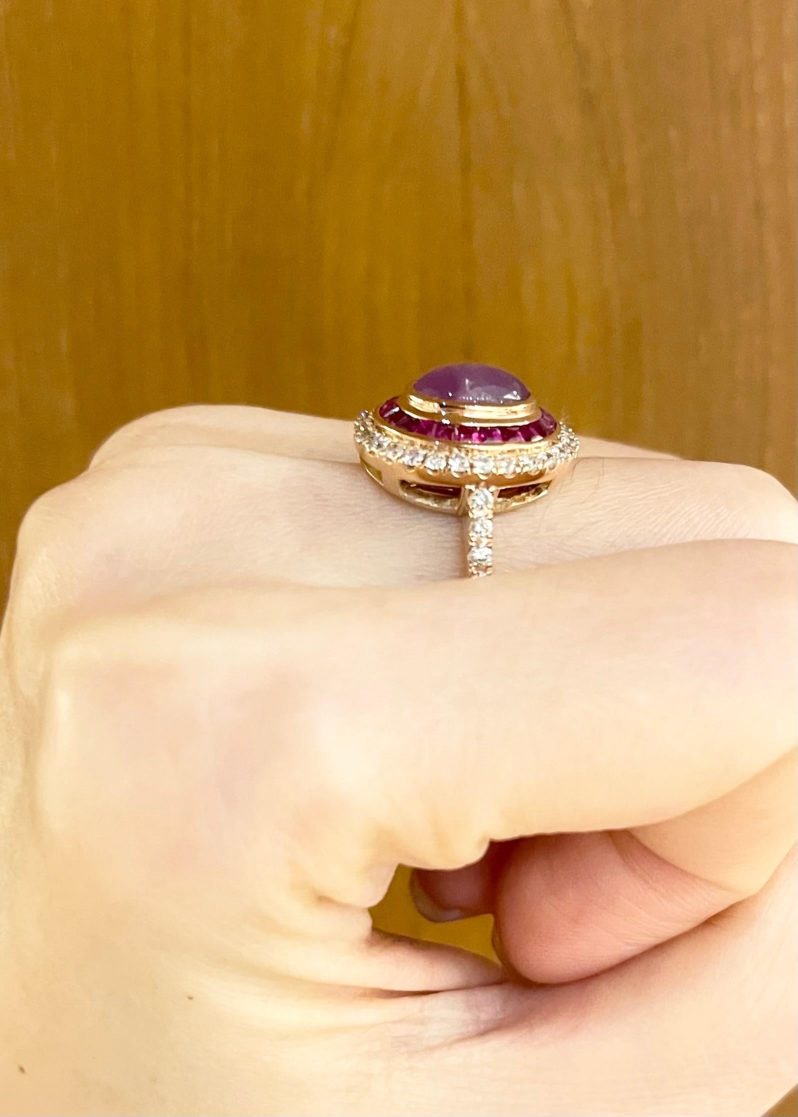 De las mujeres Anillo de rubí estrella, rubí y diamante marrón engastado en oro rosa de 18 quilates en venta