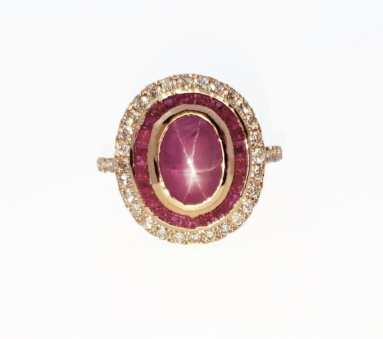 Star Ruby, Ruby and Brown Diamond Ring set in 18K Rose Gold Settings For Sale 2