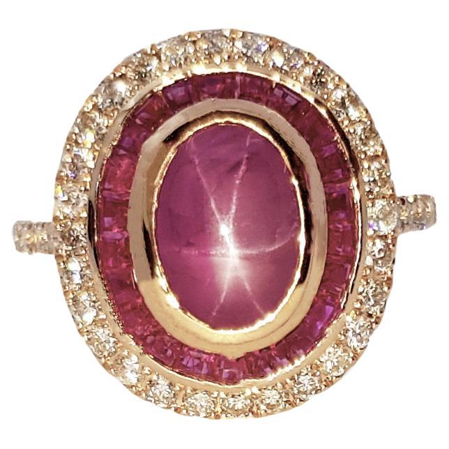 Star Ruby, Ruby and Brown Diamond Ring set in 18K Rose Gold Settings For Sale