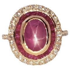 Sternrubin, Rubin und brauner Diamantring in 18 Karat Roségoldfassung