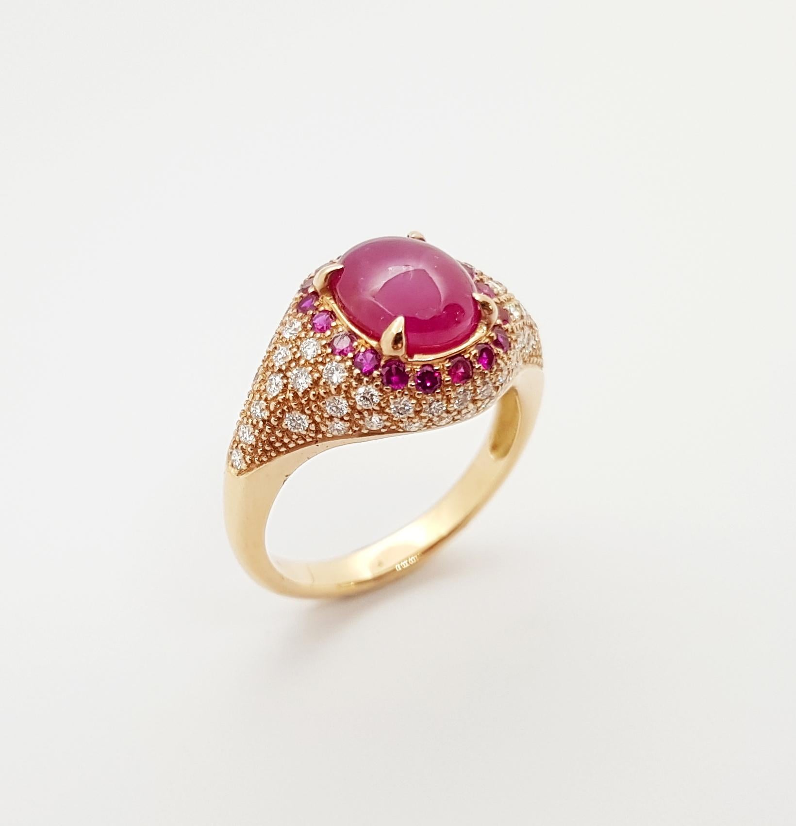 Star Ruby, Ruby  and Diamond Ring Set in 18 Karat Rose Gold Settings For Sale 5