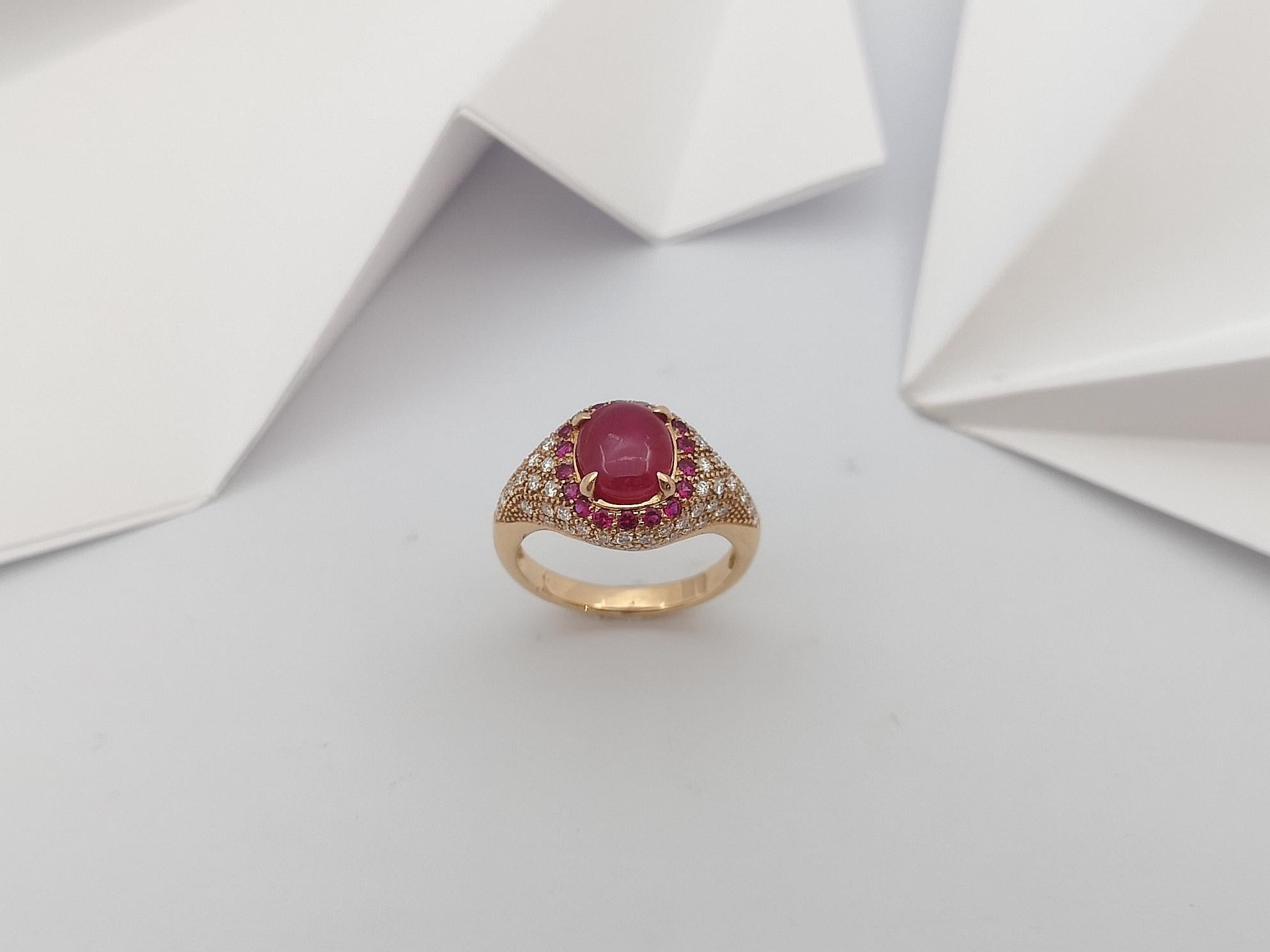 Star Ruby, Ruby  and Diamond Ring Set in 18 Karat Rose Gold Settings For Sale 7