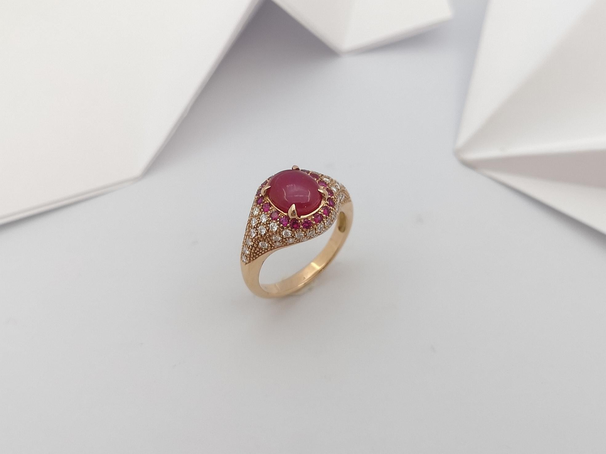 Star Ruby, Ruby  and Diamond Ring Set in 18 Karat Rose Gold Settings For Sale 8