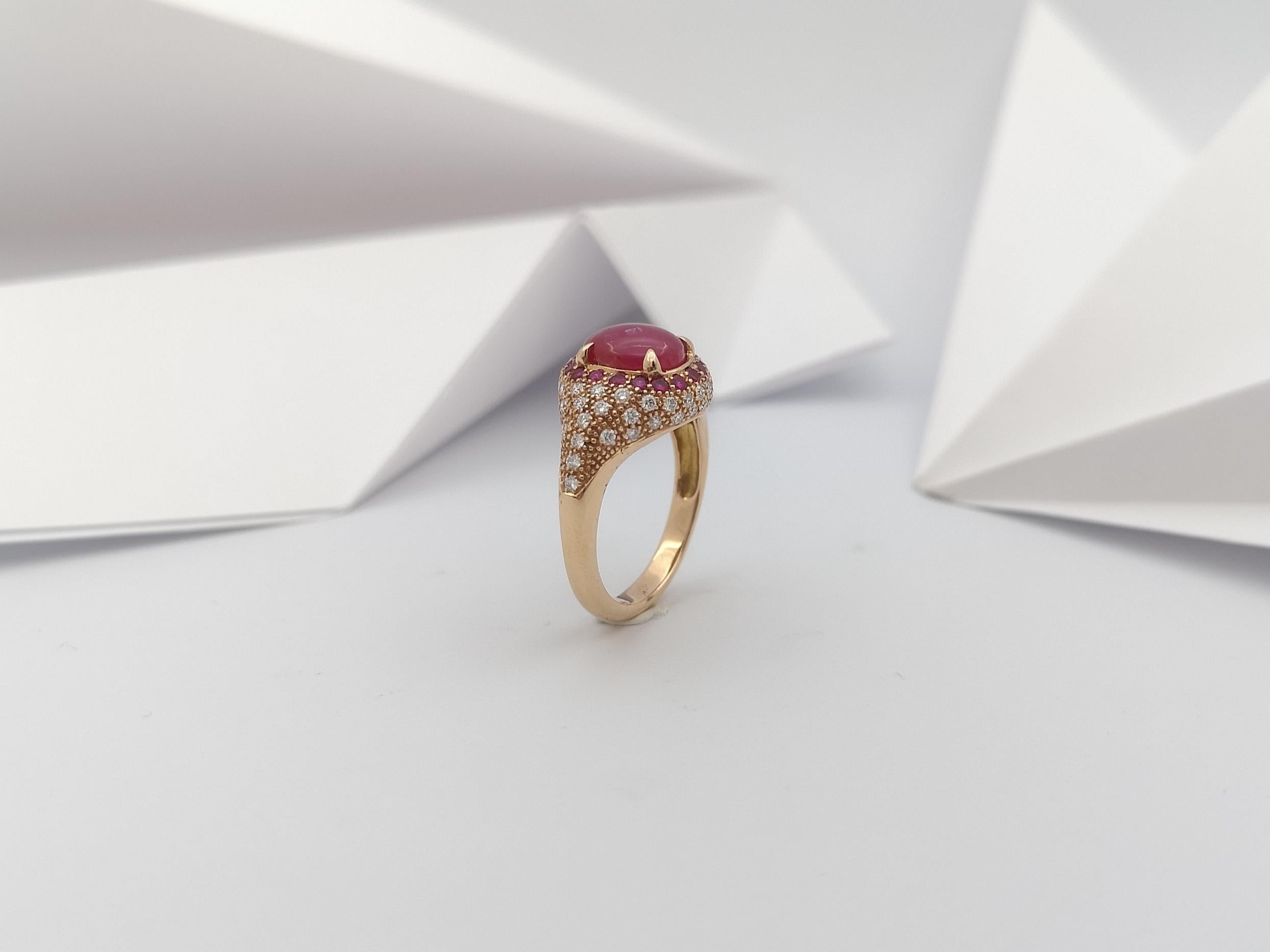 Star Ruby, Ruby  and Diamond Ring Set in 18 Karat Rose Gold Settings For Sale 9