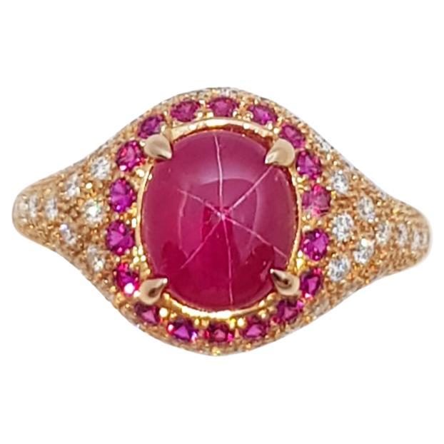 Star Ruby, Ruby  and Diamond Ring Set in 18 Karat Rose Gold Settings For Sale