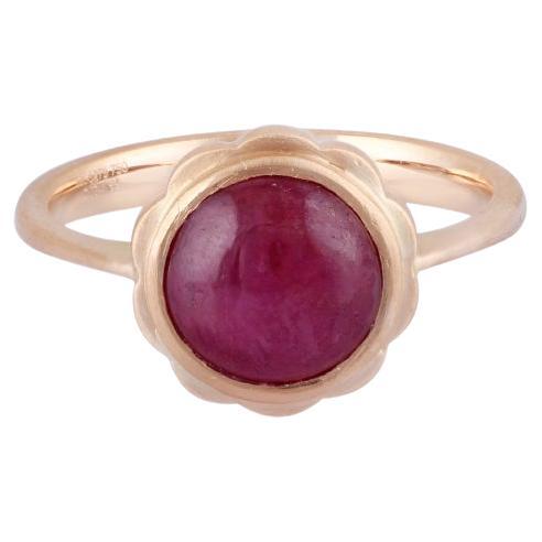 Star Ruby  Surrounded By Matte Finish 18k Yellow Gold Ring For Sale