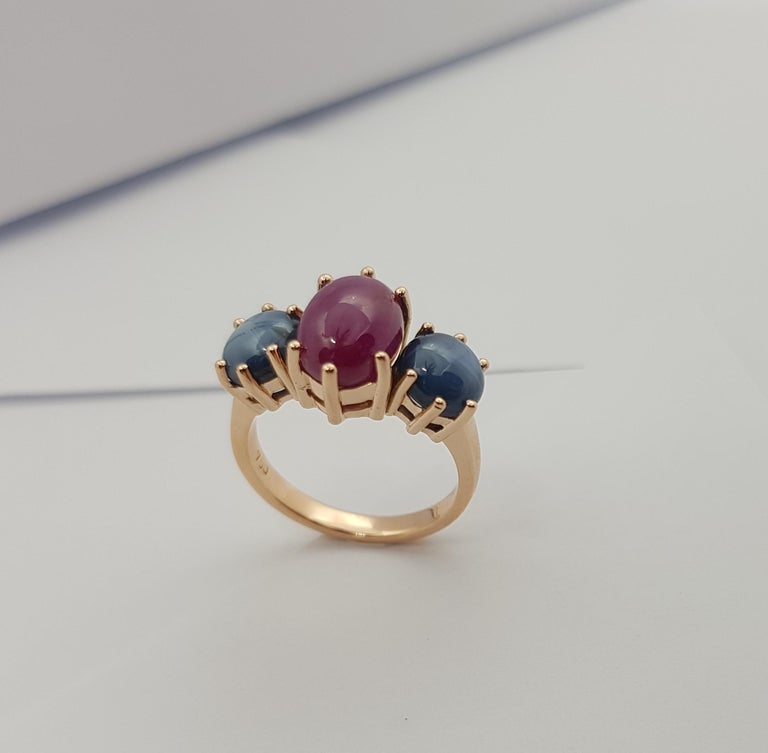 Star Ruby with Blue Star Sapphire Ring Set 18 Karat Rose Gold Settings ...