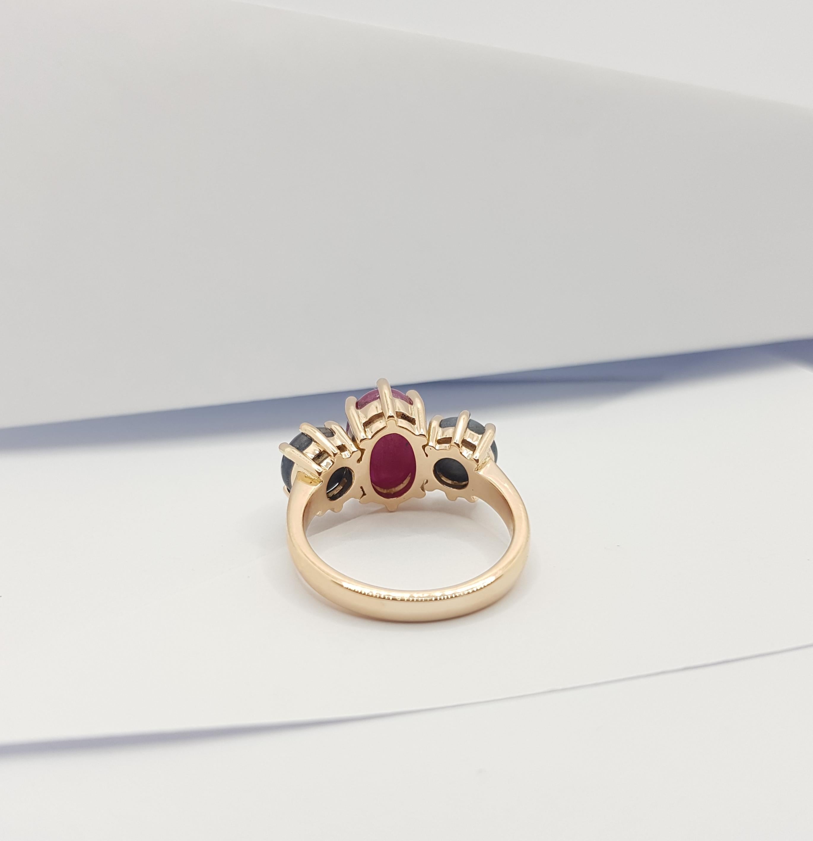 Star Ruby with Blue Star Sapphire Ring Set 18 Karat Rose Gold Settings For Sale 7