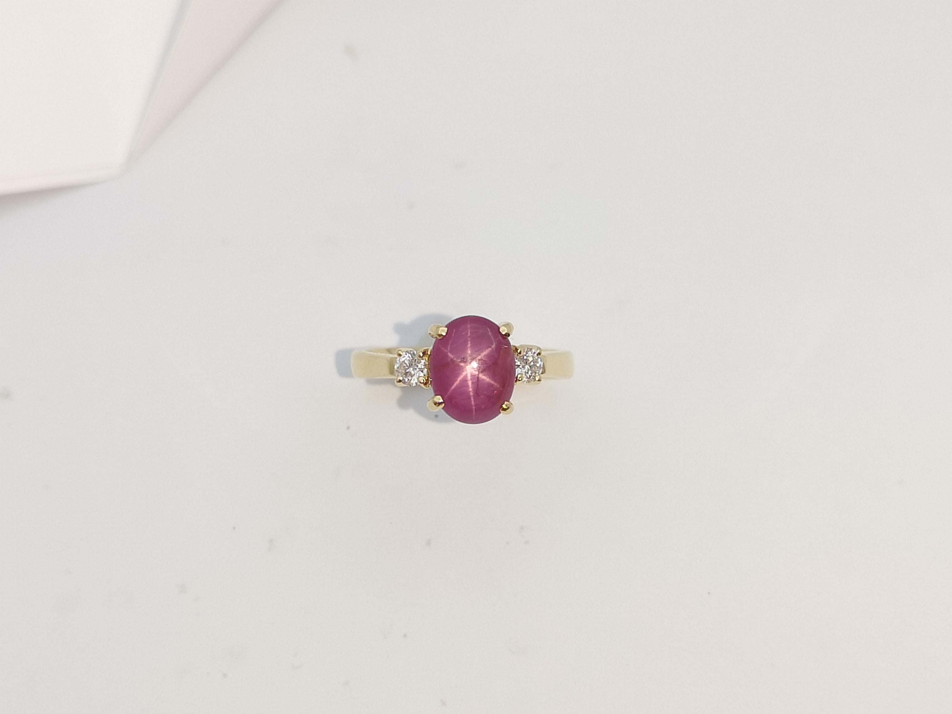 Certified Unheated Star Ruby with Diamond Ring Set in 18 Karat Gold Settings For Sale 2