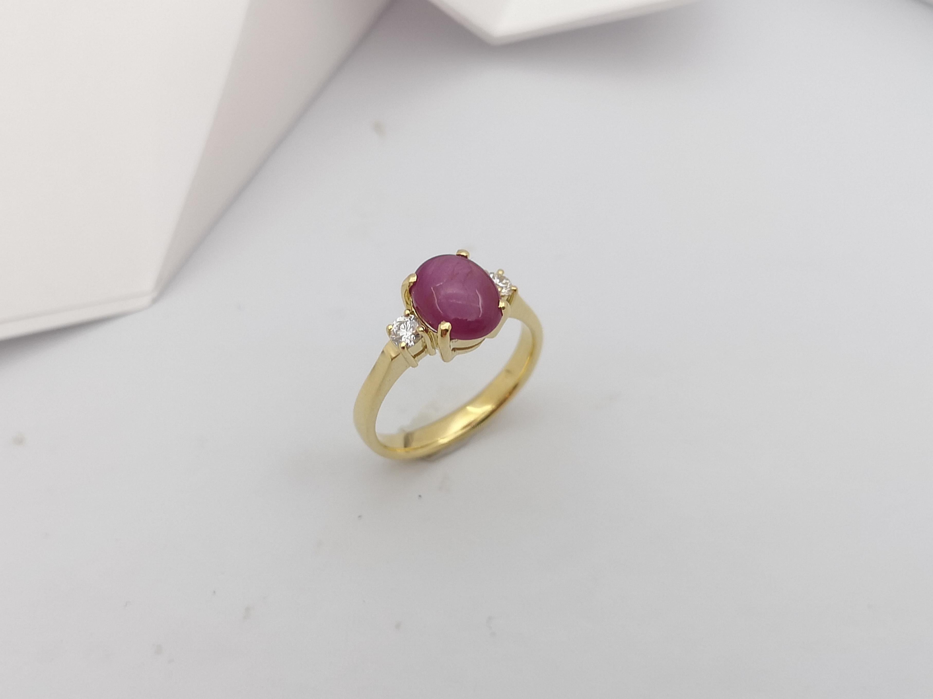 Certified Unheated Star Ruby with Diamond Ring Set in 18 Karat Gold Settings For Sale 4