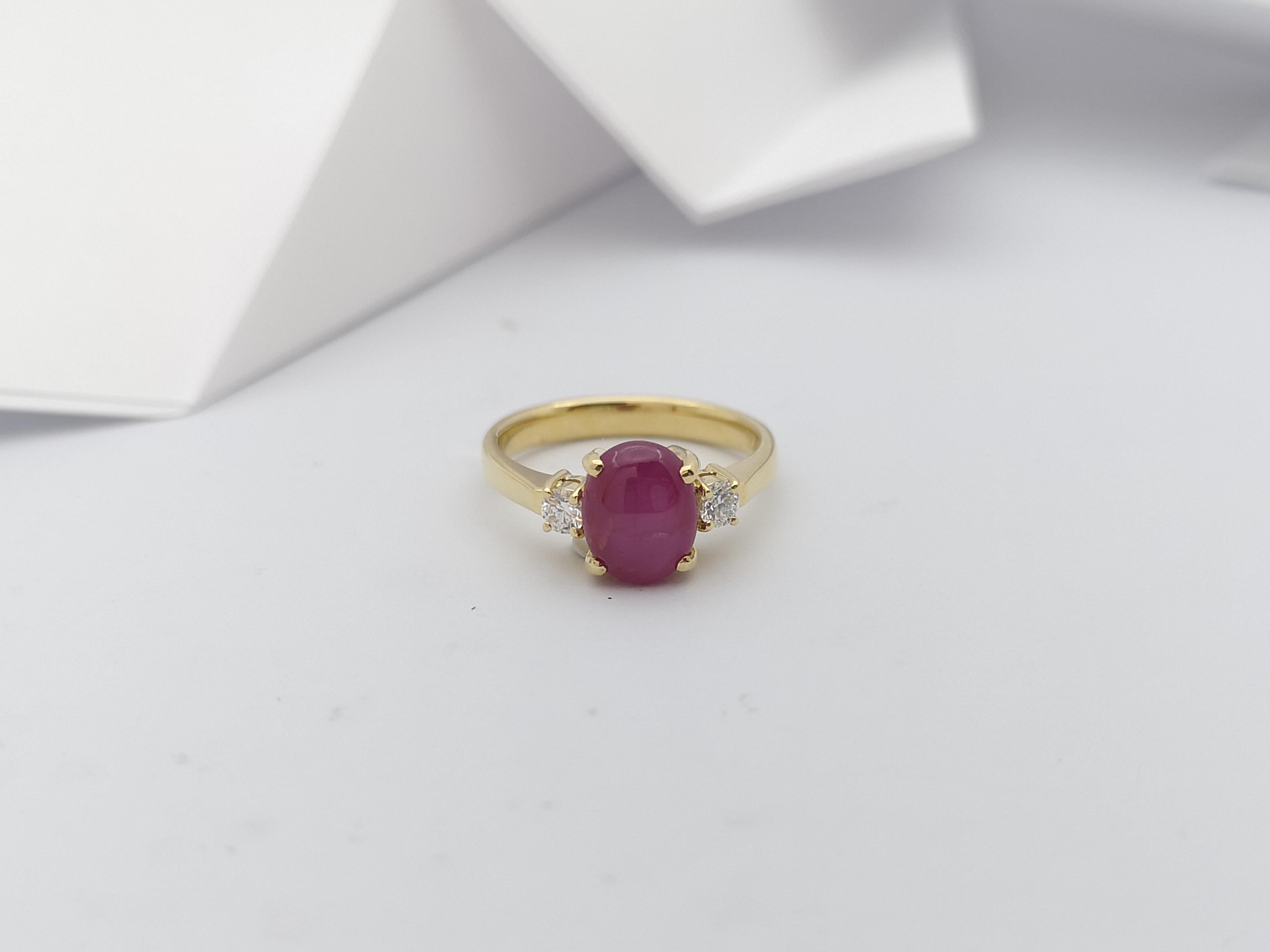 Certified Unheated Star Ruby with Diamond Ring Set in 18 Karat Gold Settings In New Condition For Sale In Bangkok, TH