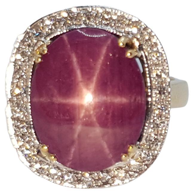 Star Ruby with Diamond Ring Set in 18 Karat Gold Settings For Sale at
