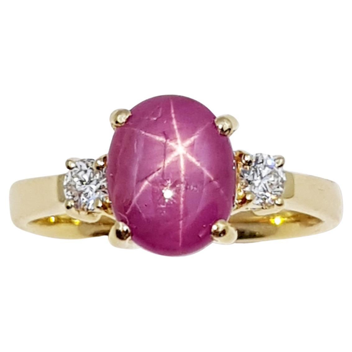 Certified Unheated Star Ruby with Diamond Ring Set in 18 Karat Gold Settings For Sale