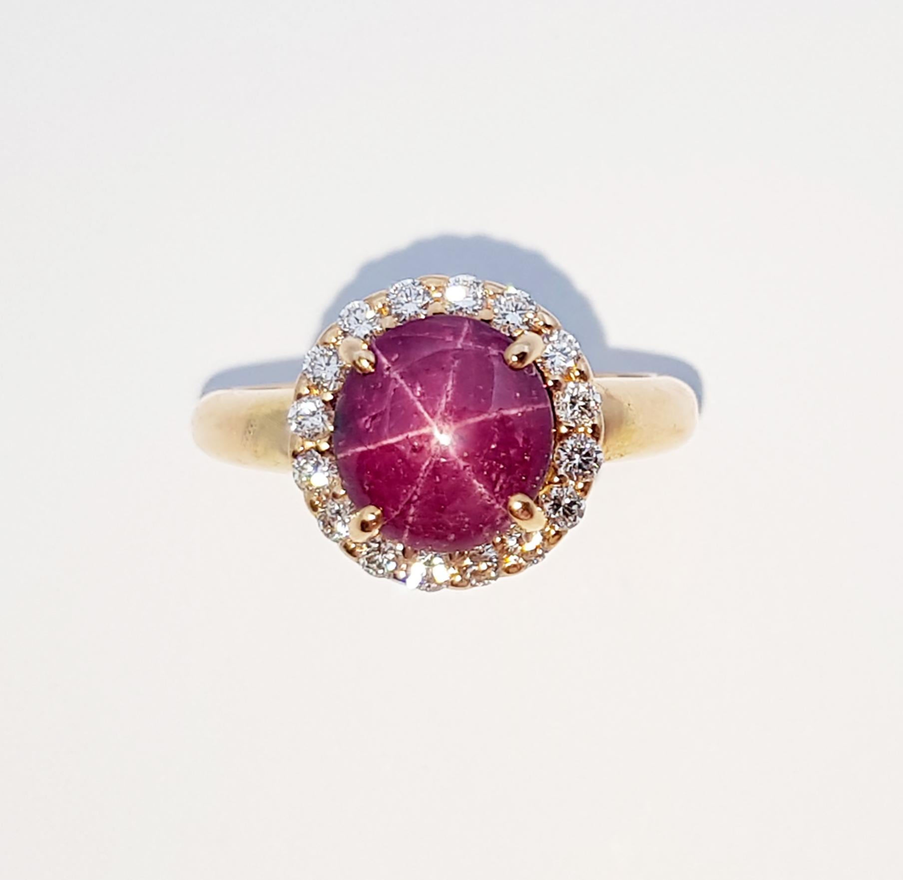 Star Ruby with Diamond Ring Set in 18 Karat Rose Gold Settings In New Condition For Sale In Bangkok, TH