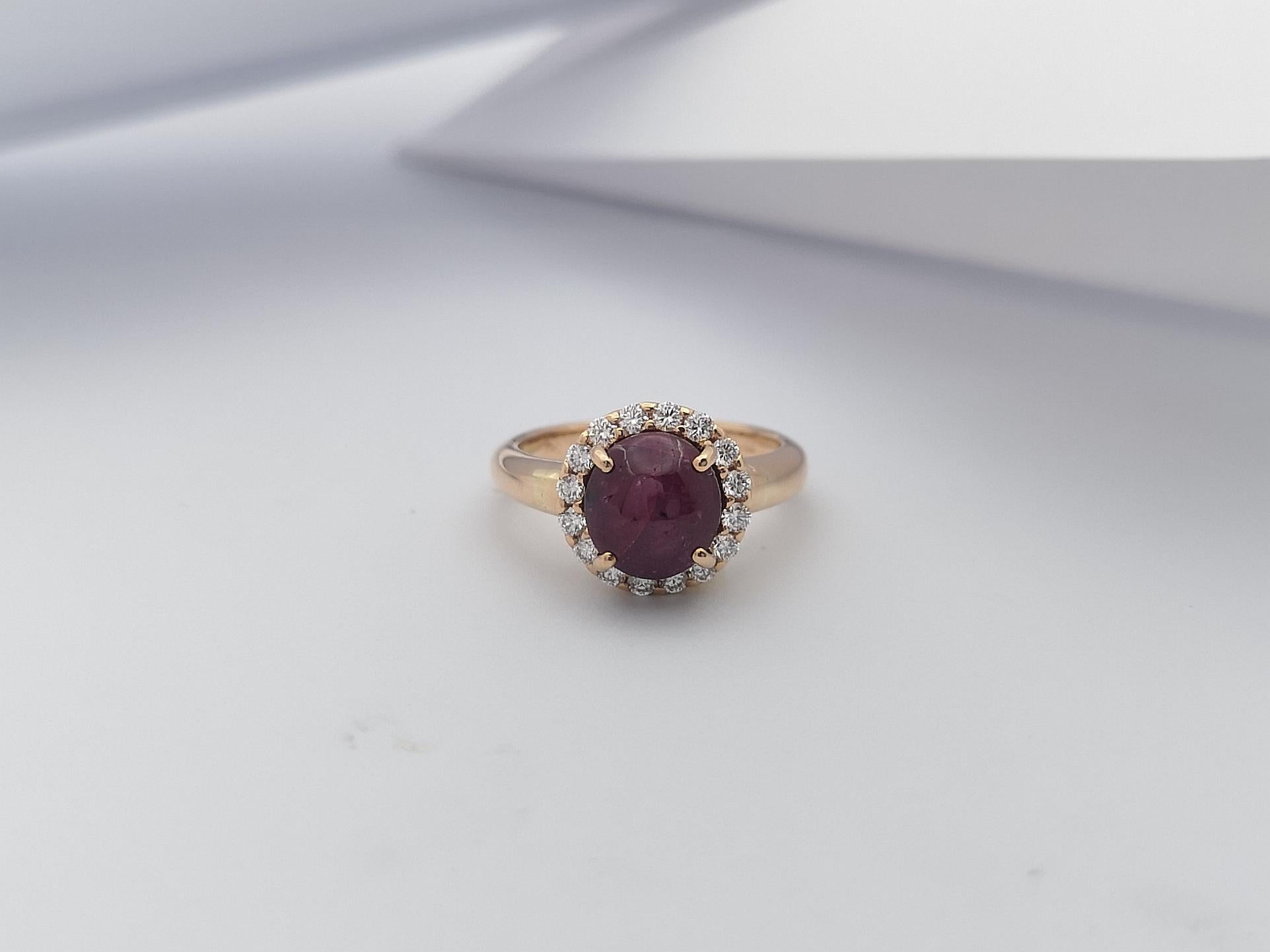 Anillo de rubí estrella con diamantes engastado en oro rosa de 18 quilates 3