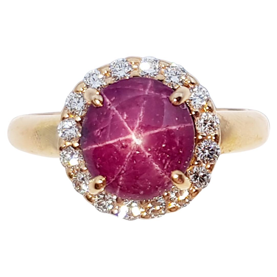 Star Ruby with Diamond Ring Set in 18 Karat Rose Gold Settings For Sale