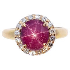 Star Ruby with Diamond Ring Set in 18 Karat Rose Gold Settings
