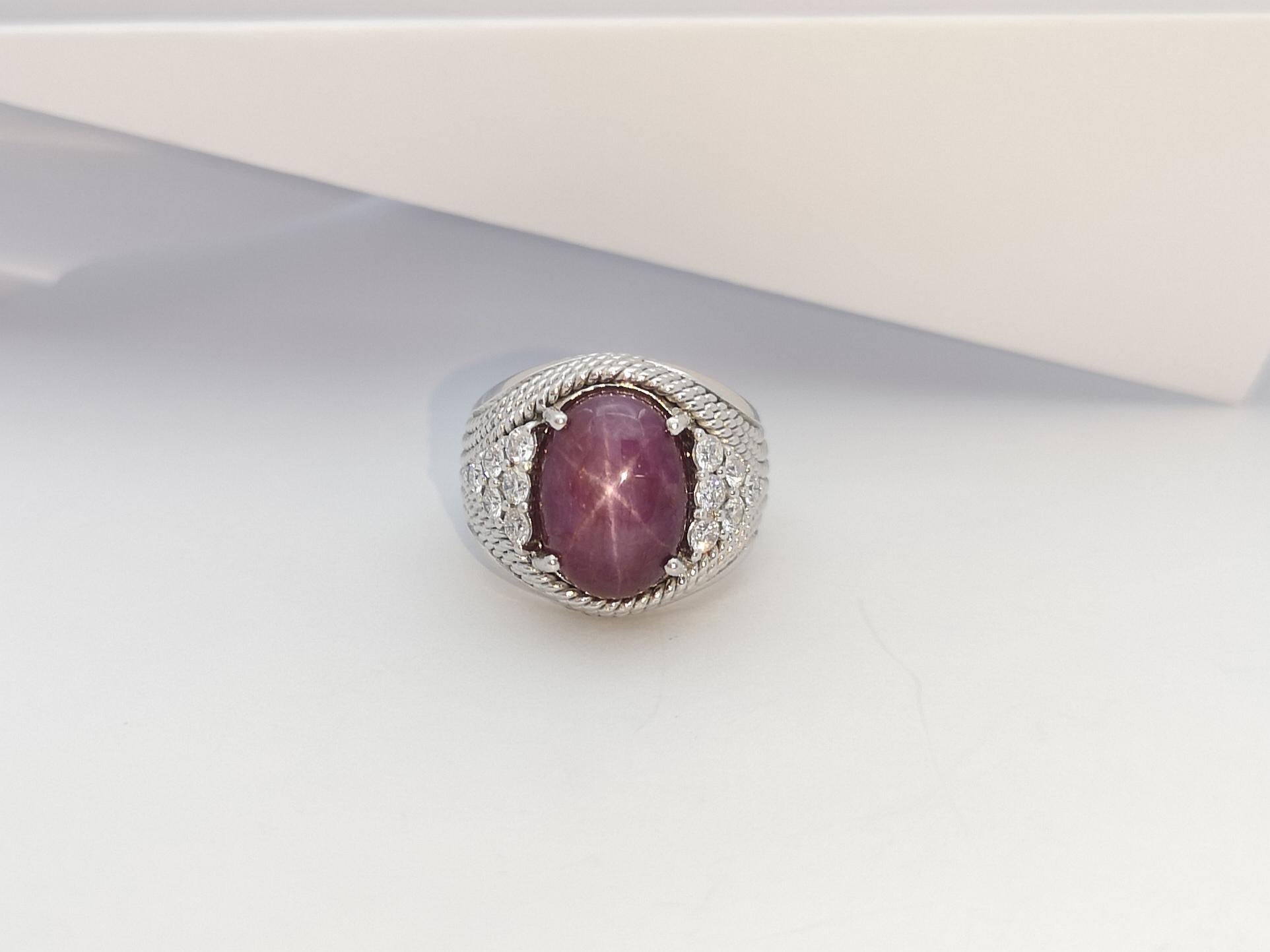 Star Ruby with Diamond Ring set in 18 Karat White Gold Settings For Sale 5