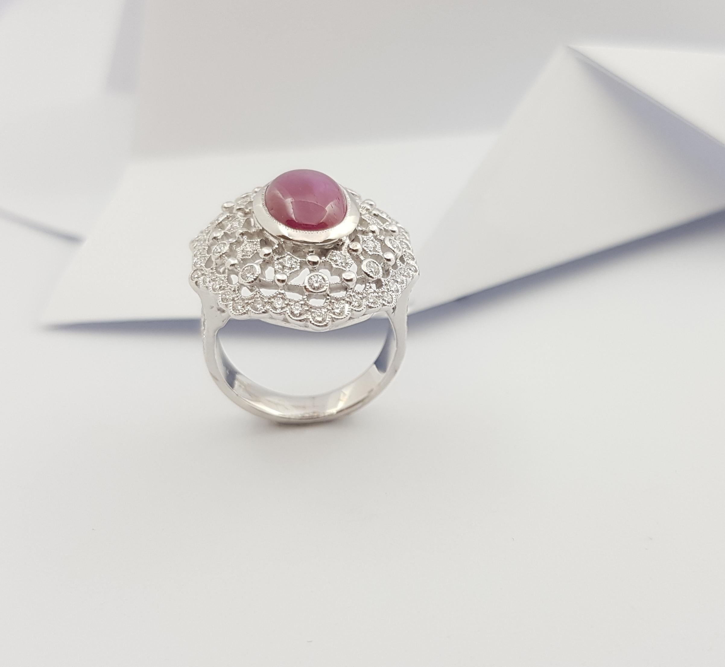 Star Ruby with Diamond Ring Set in 18 Karat White Gold Settings For Sale 5