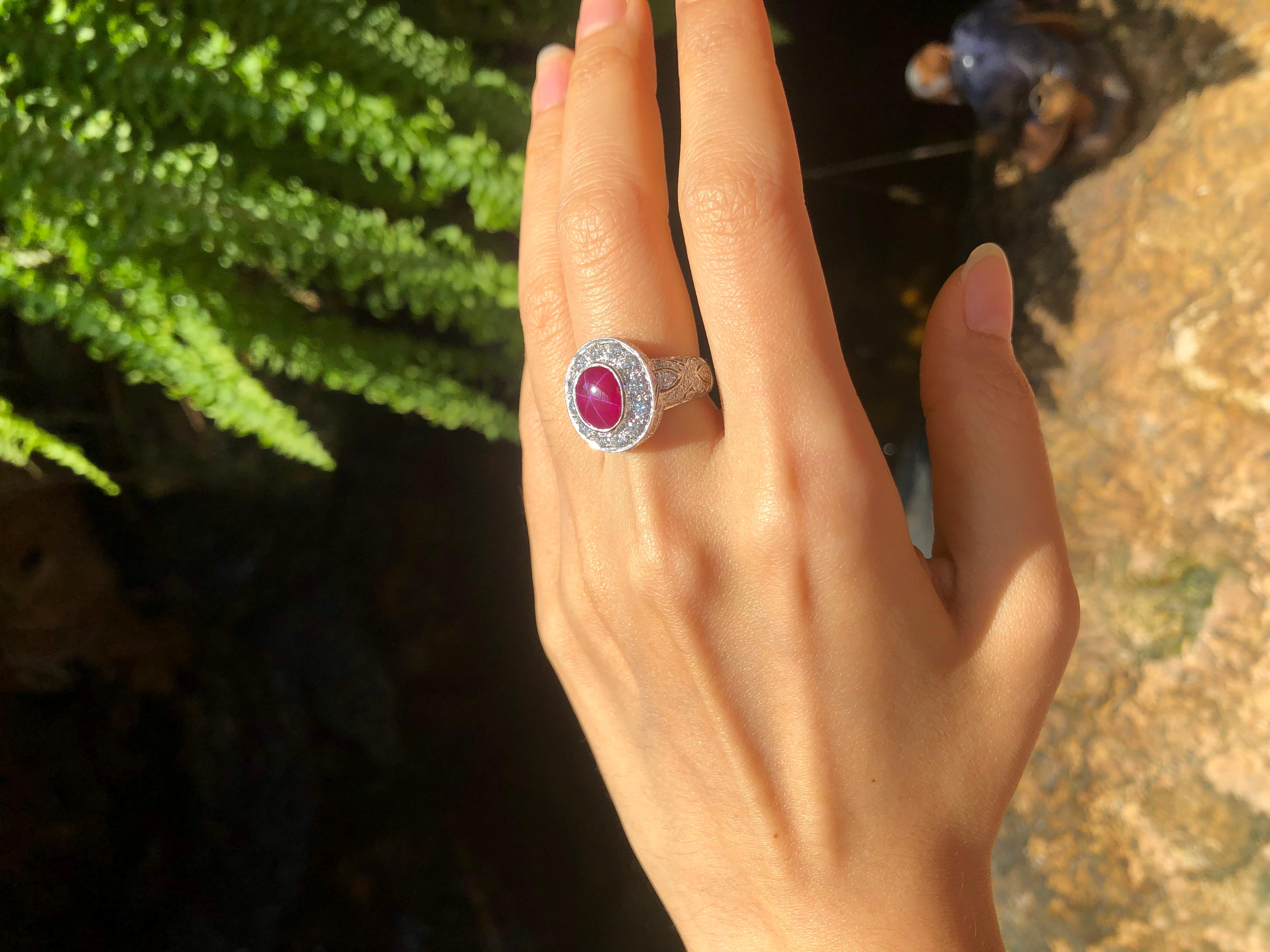 Star Ruby with Diamond Ring Set in 18 Karat White Gold Settings For Sale 1