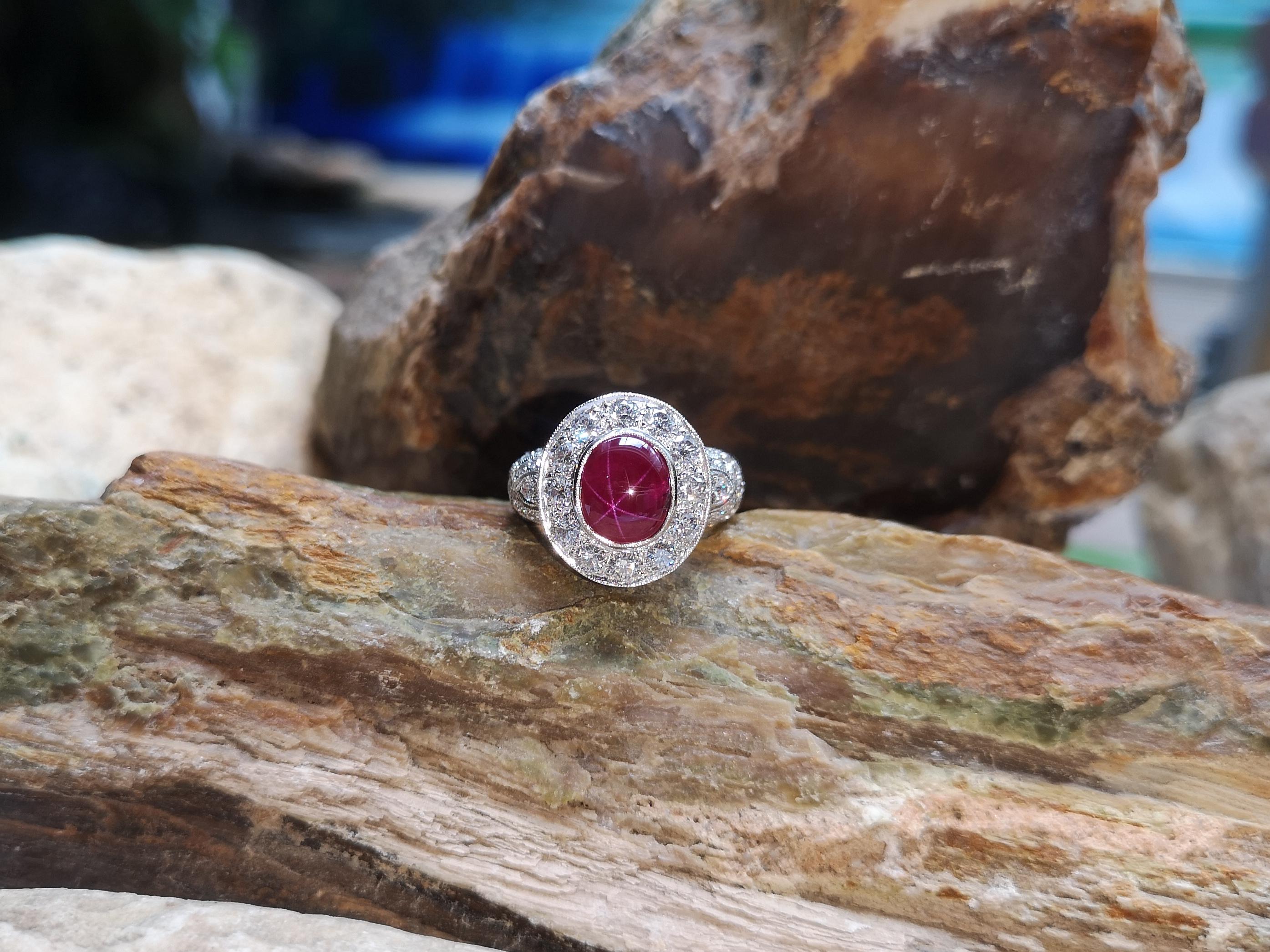 Star Ruby with Diamond Ring Set in 18 Karat White Gold Settings For Sale 2