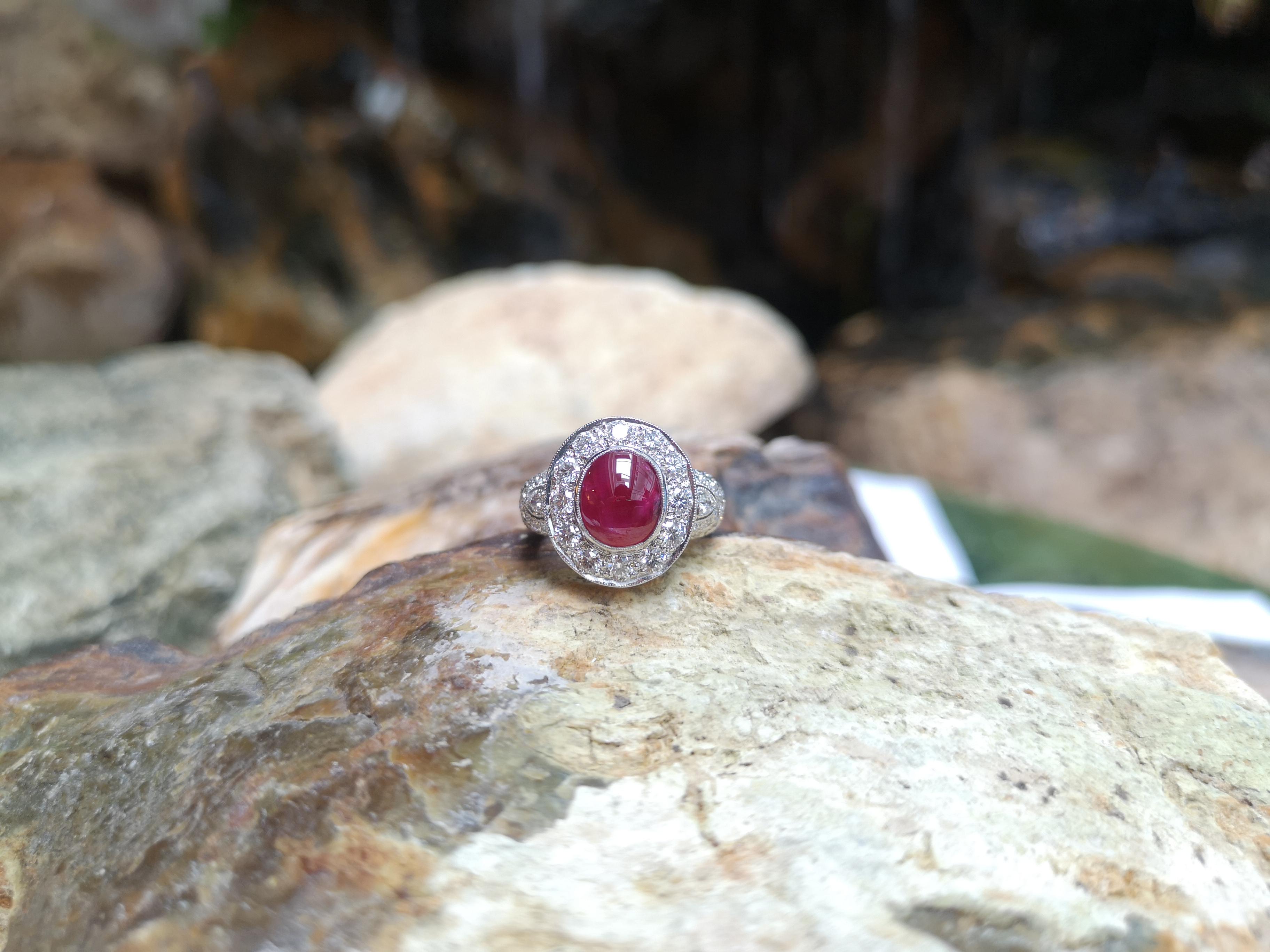 Star Ruby with Diamond Ring Set in 18 Karat White Gold Settings For Sale 3