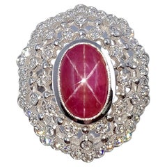 Star Ruby with Diamond Ring Set in 18 Karat White Gold Settings