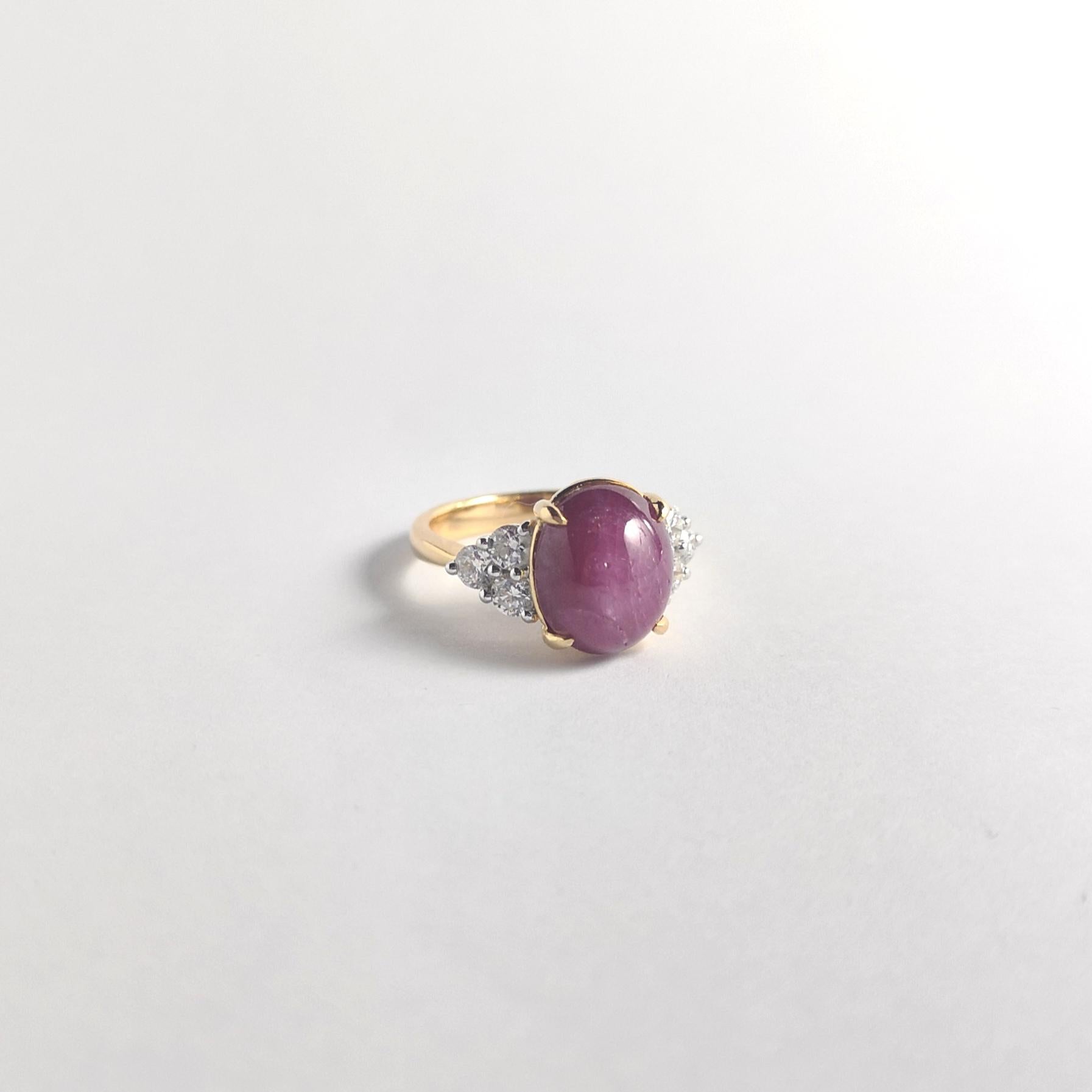 Sternrubin mit Diamantring in 18K Goldfassung im Angebot 4