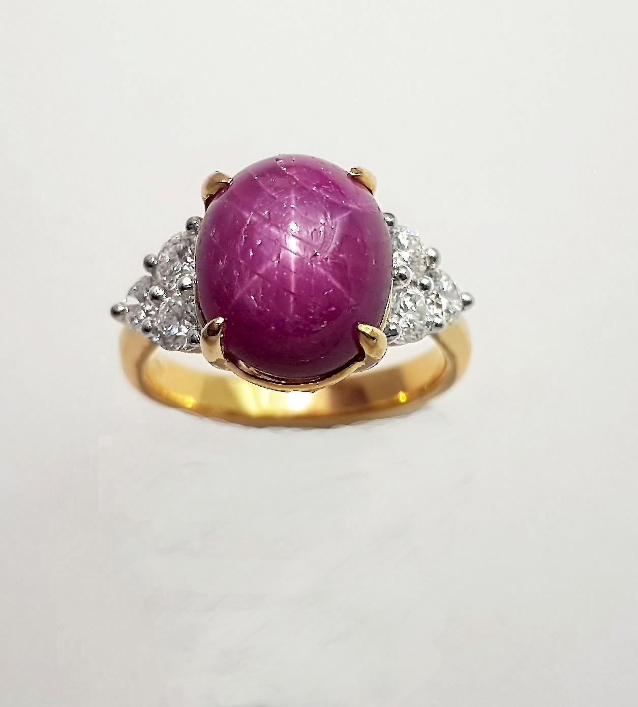 Sternrubin mit Diamantring in 18K Goldfassung im Angebot 1