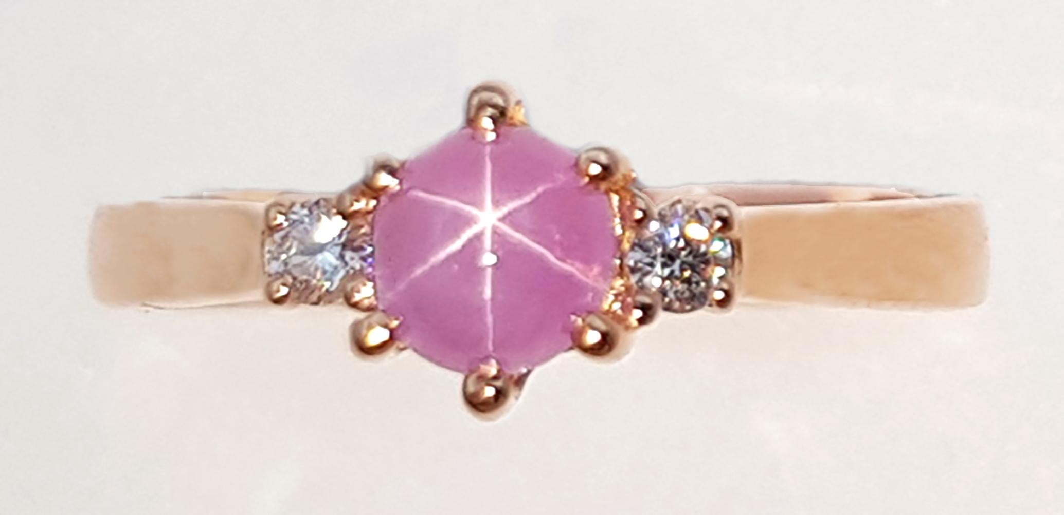 Sternrubin mit Diamantring in 18K Rose Gold Fassung im Angebot 6
