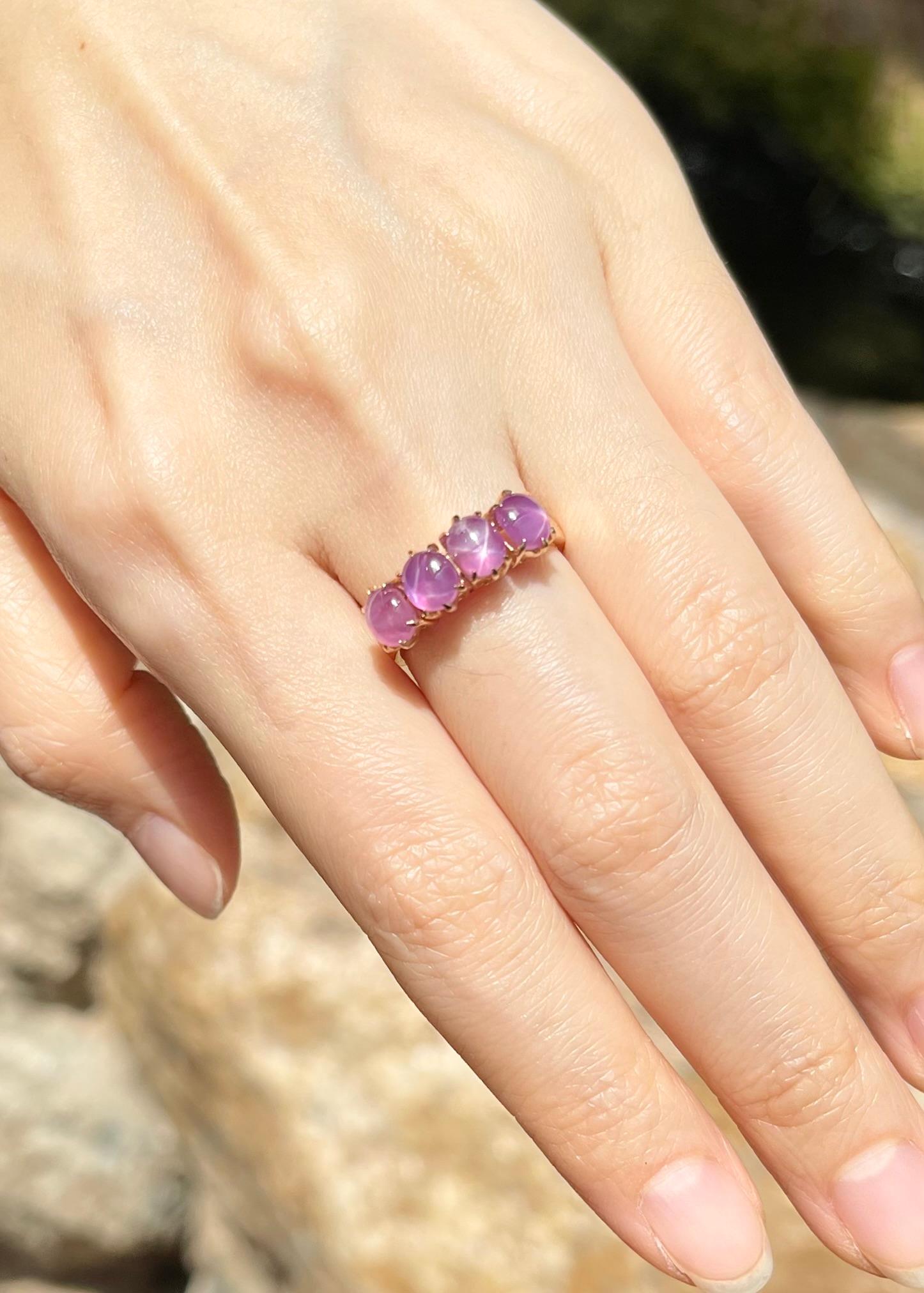 Anillo de Rubí Estrella con Diamante engastado en Oro Rosa de 18K Cabujón en venta