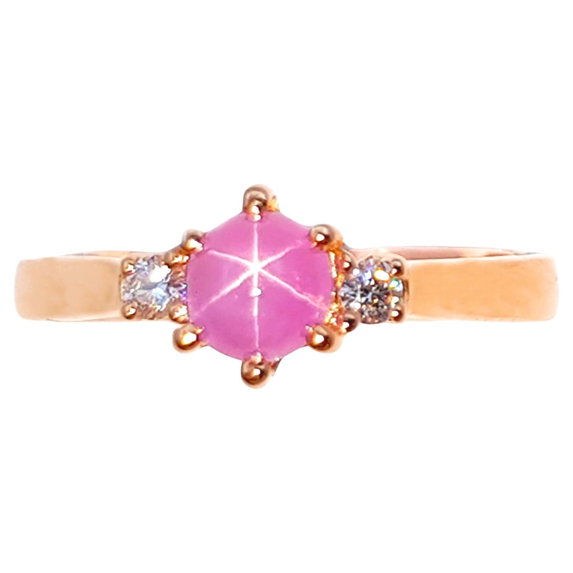 Star Ruby with Diamond Ring set in 18K Rose Gold Settings