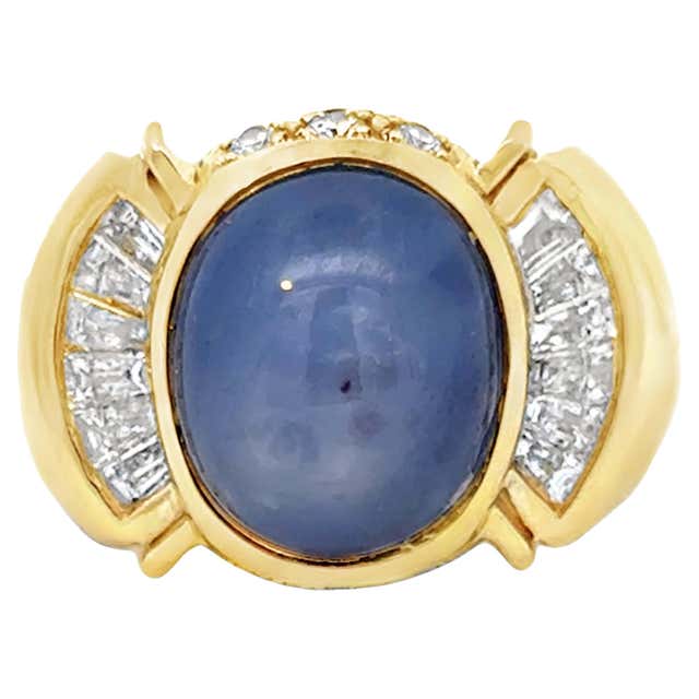 Star Sapphire and Diamond Pinky Ring, 18k Yellow Gold For Sale at ...