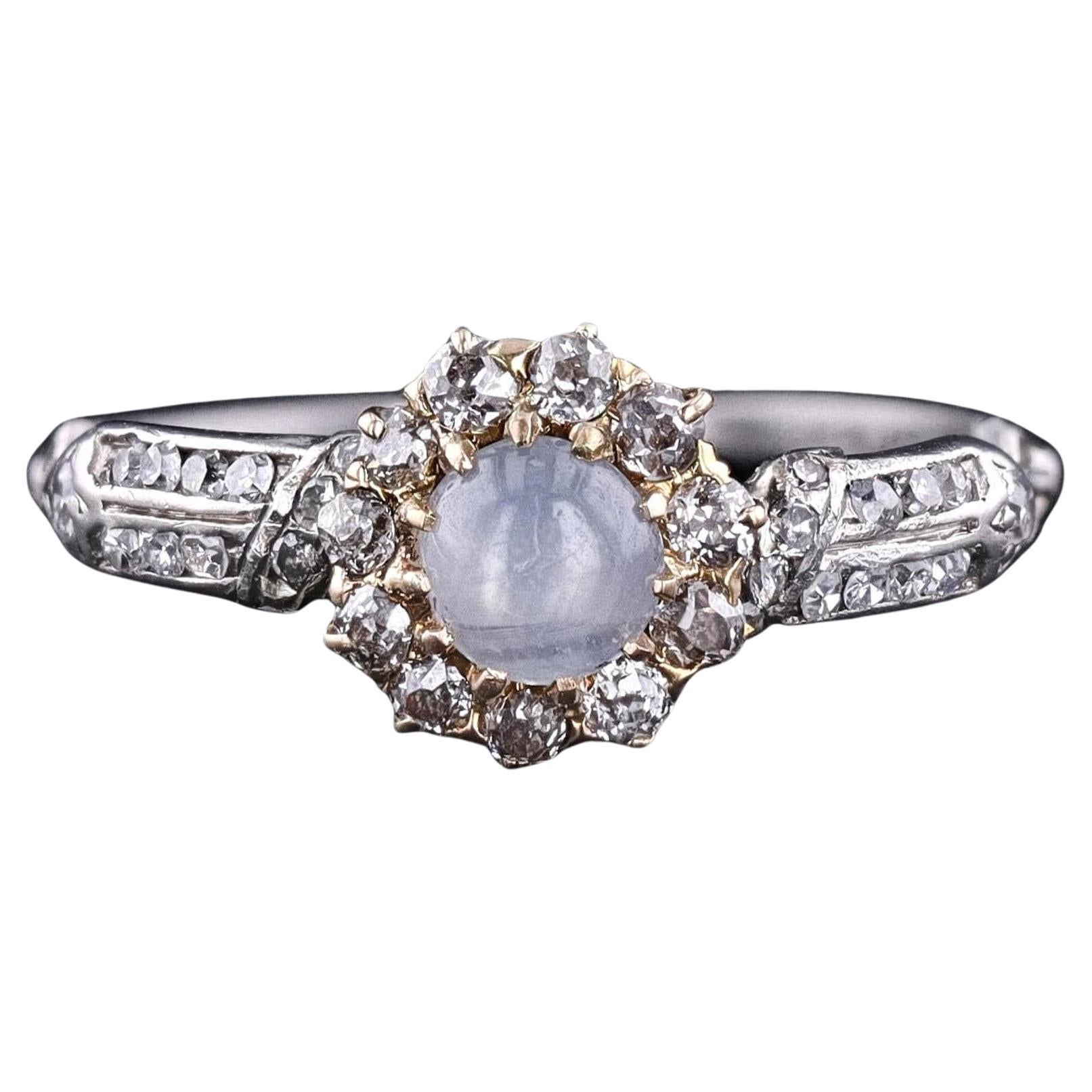 Star Sapphire and Diamond Halo Ring