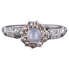 Star Sapphire and Diamond Halo Ring