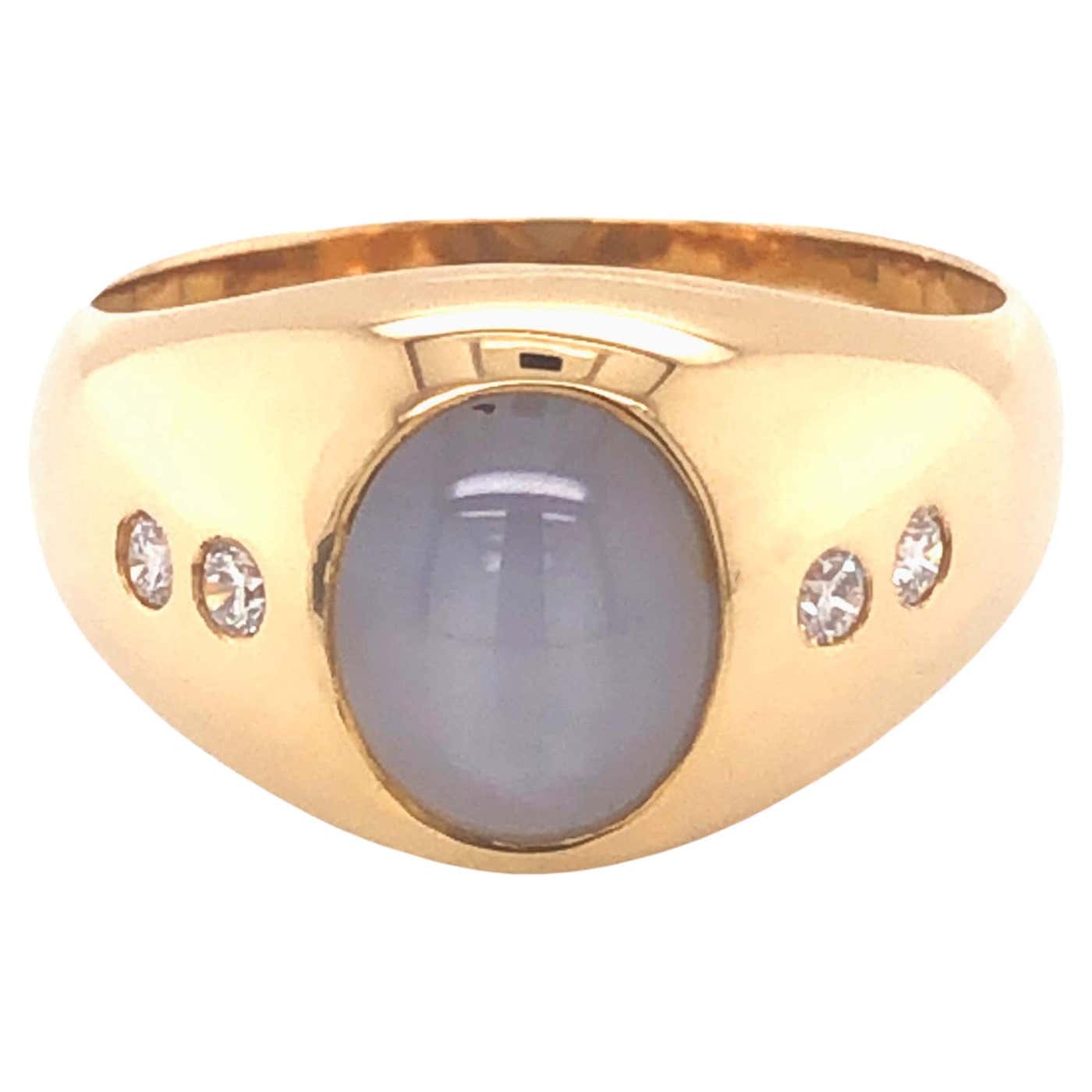 Star Sapphire and Diamond Pinky Ring, 18k Yellow Gold For Sale at ...