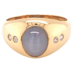 Star Sapphire and Diamond Pinky Ring, 18k Yellow Gold