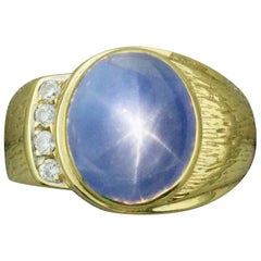 Vintage Star Sapphire and Diamond Pinky Ring, circa 1950s