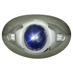 Star Sapphire and Diamond Pinky Ring in Platinum, circa 1940s