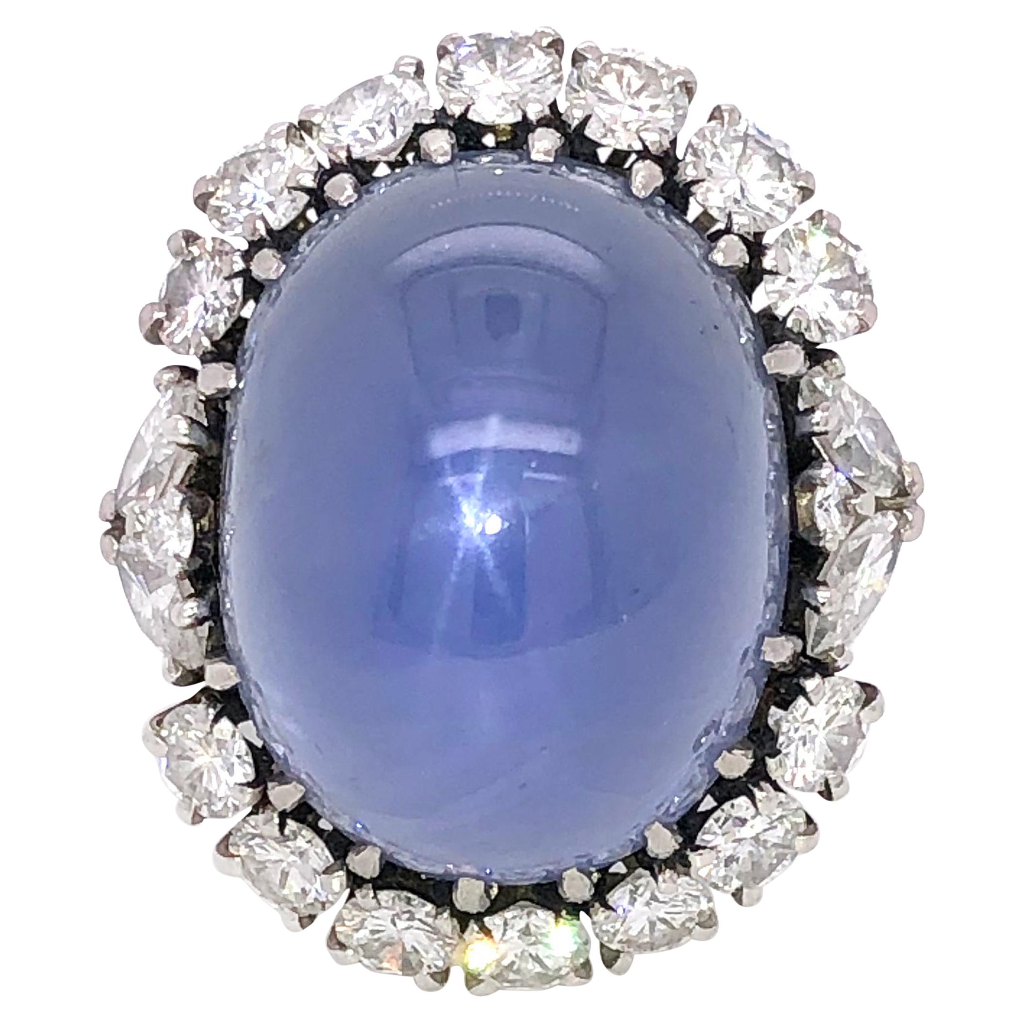 Star Sapphire and Diamond Ring