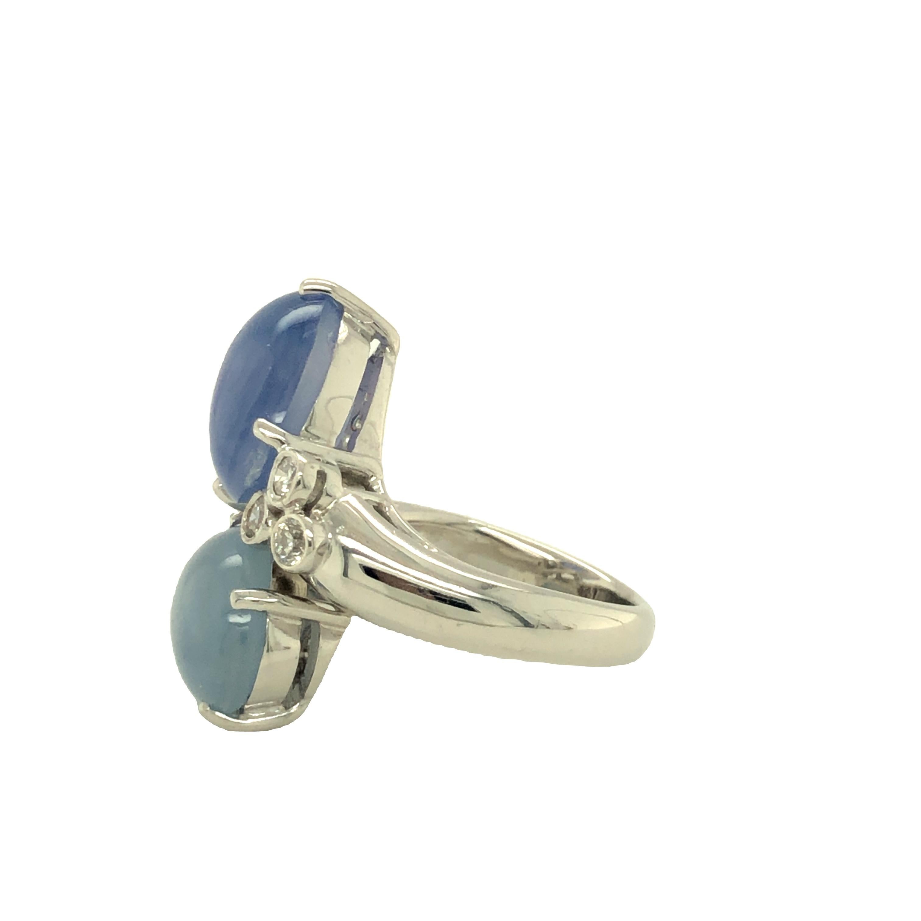 Cabochon Star Sapphire Bypass Ring 18k White Gold For Sale