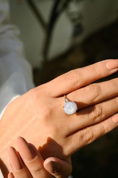 Star Sapphire Cabochon & Baguette Diamond Cocktail Ring 8.5ct in 14K White Gold