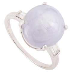 Star Sapphire Cabochon & Baguette Diamond Cocktail Ring 8.5ct in 14K White Gold