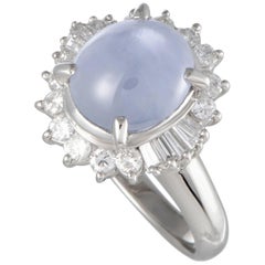 Star Sapphire Cabochon Diamond Platinum Ring
