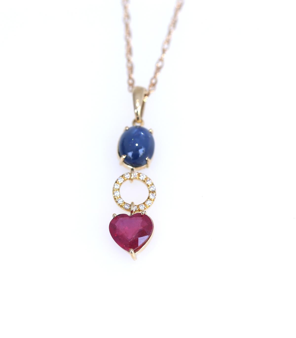 Star Sapphire Cabochon Ruby Heart Diamonds Ring Pendant, 1950 In Good Condition In Herzelia, Tel Aviv