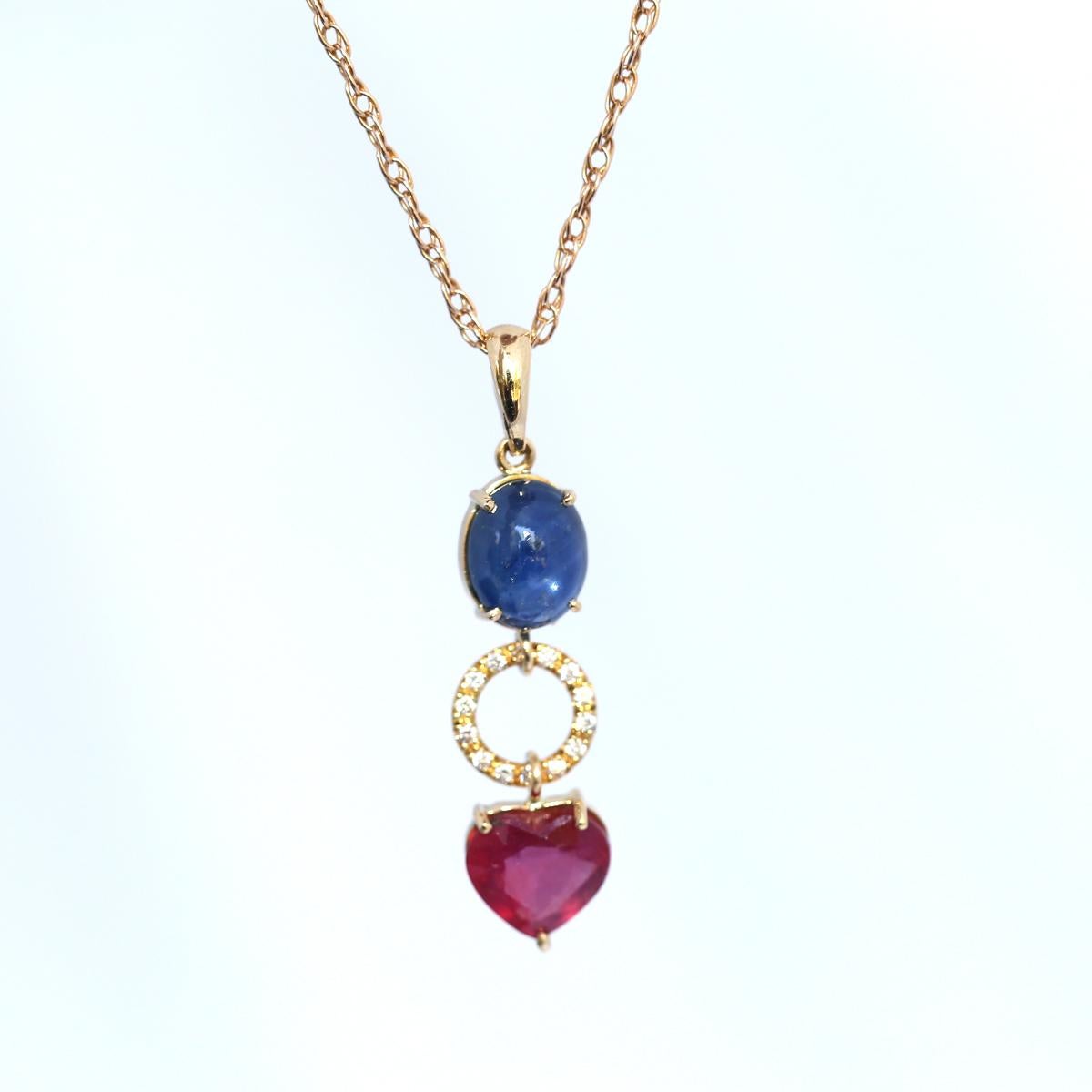 Women's Star Sapphire Cabochon Ruby Heart Diamonds Ring Pendant, 1950