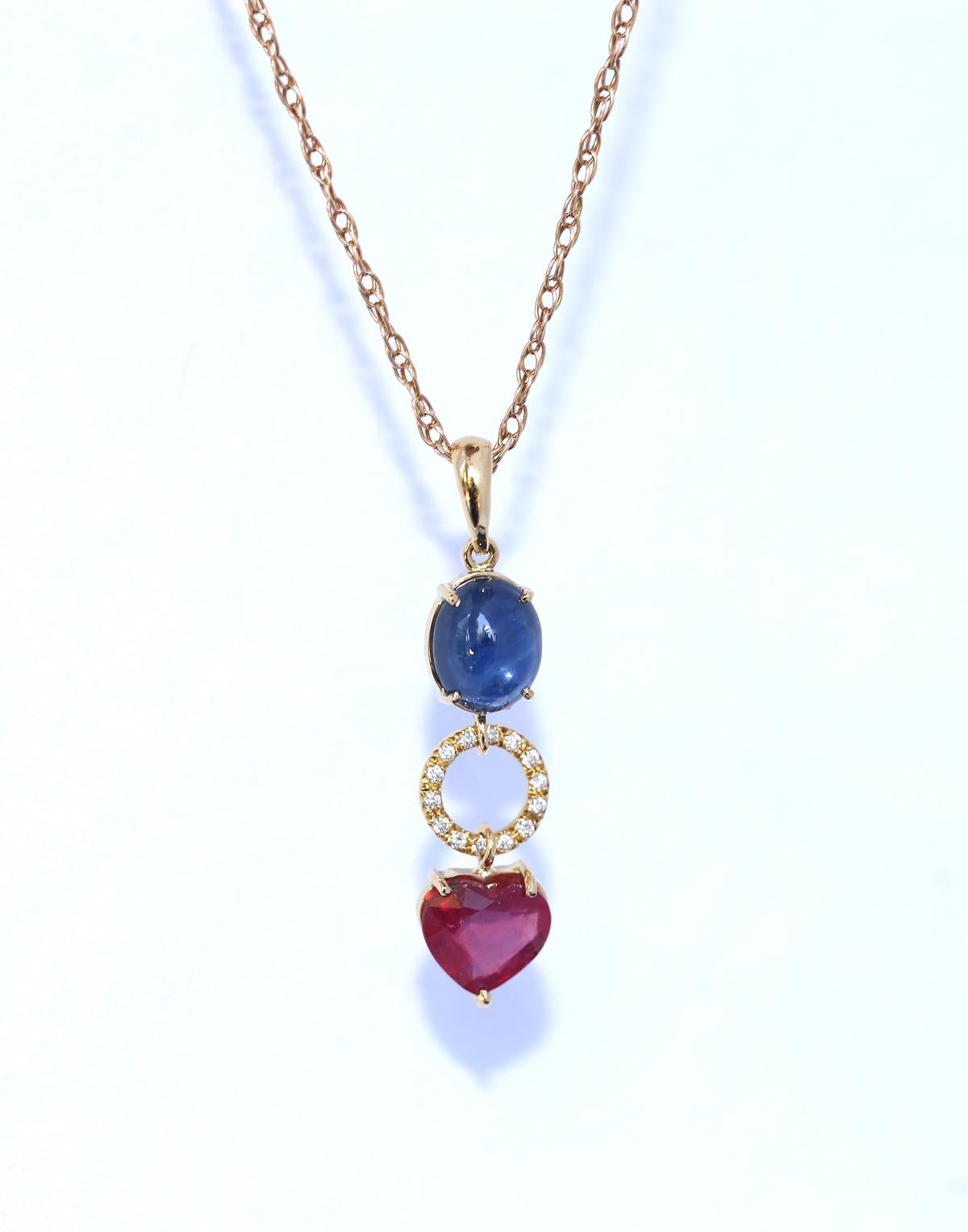Star Sapphire Cabochon Ruby Heart Diamonds Ring Pendant, 1950 1