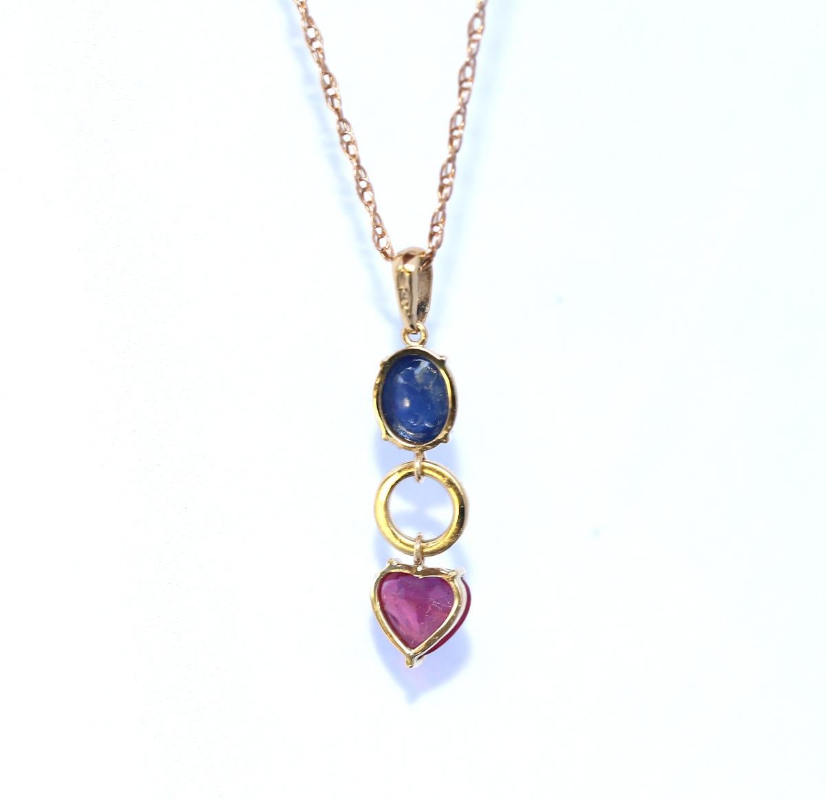 Star Sapphire Cabochon Ruby Heart Diamonds Ring Pendant, 1950 2